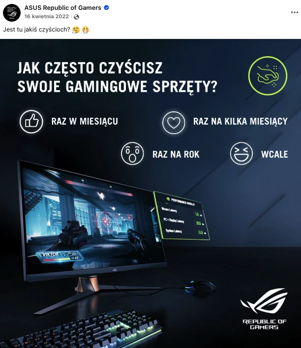 Post ASUS ROG o czyszczeniu sprzętów gamingowych