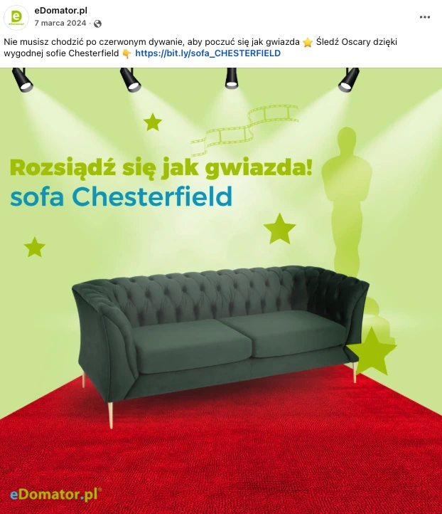 Post eDomator.pl o sofie Chesterfield